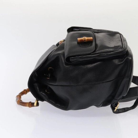GUCCI Bamboo Backpack Leather Black Gold 003 main image 4